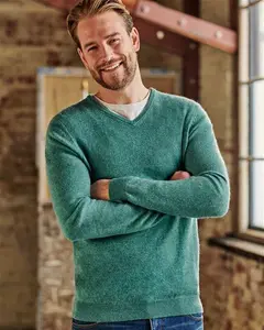 Mens Cashmere & Merino Classic V Neck Knitted Jumper Green | Woolovers