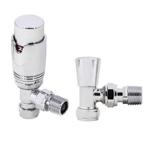 Right Radiators Chrome Angled TRV Thermostatic Radiator valve & lockshield 15mm x 1/2"