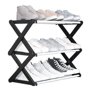 Black 3-Tier Foldable Narrow Space Saving Metal Shoe Rack Shoe Storage for 9 Pairs Shoe Organiser