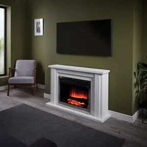 Suncrest Vermont White MDF & stainless steel Freestanding Electric fire suite