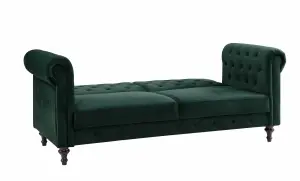 Calgary Velvet Sofa Bed Chesterfield Style 3 Seater Sofa Button Design, Dark Green