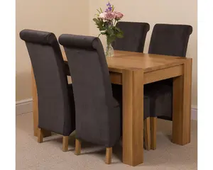 Kuba 125 x 80 cm Chunky Oak Small Dining Table and 4 Chairs Dining Set with Montana Black Fabric Chairs