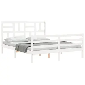 Berkfield Bed Frame without Mattress White King Size Solid Wood