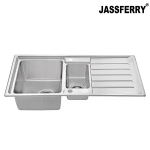 JASSFERRY Premium Kitchen Sink Square Style Stainless Steel 1.5 Bowl Inset Reversible Drainer