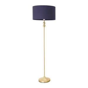 ValueLights Maggie Gold Metal Candlestick Floor Lamp with Navy Blue Fabric Lamp Shade and LED Bulb