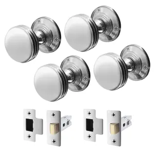 AFIT Lined Door Knob Set Polished Chrome - 2 Pairs of Mortice Knobs (55mm) & Latch (76mm) for Internal Doors