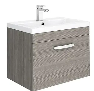 Wall Hung Vanity Unit Single Drawer 600mm Grey & Ceramic White Basin Sink