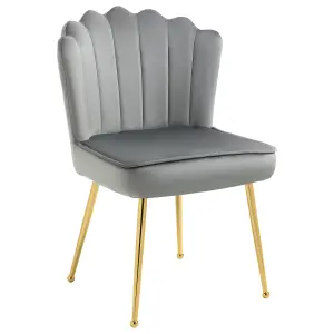 HOMCOM Velvet-Feel Shell Accent Chair Home Bedroom Lounge Metal Legs Grey