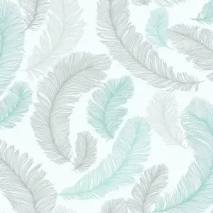 Grandeco Reflect Blue Feather Wallpaper Glitter Sparkle Textured Paste The Wall