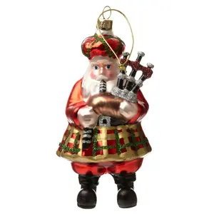 Scottish Santa with Bagpipes Hanging Figurine Ornament (Set of 2)