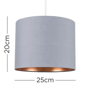 ValueLights Reni Grey and Copper Small Ceiling Pendant Table Lamp Drum Light Shade