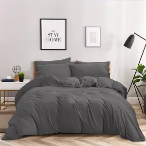 Super Soft 250 TC Microfibre Reversible Plain Duvet Cover Set Charcoal / Double Duvet Cover + 2 Pillowcases