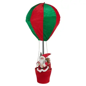 URBNLIVING Santa in Basket 90cm Red & Green Pop Up Hot Air Balloon Christmas Xmas Decoration Ornament