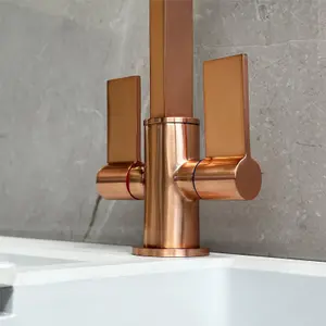 Liquida W17CP Twin Lever 360 Degree Swivel Spout Copper Kitchen Mixer Tap