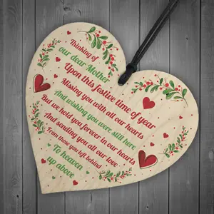 Mum Memorial Christmas Decoration Wooden Hanging Heart In Memory Plaque Gift For Mum