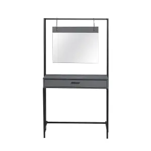 Zahra Urban Bedroom Dressing Vanity Makeup Table Mirror & Drawer Dark Grey