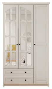 MAISON XL 3 Door 2 Drawer Mirrored White Wardrobe