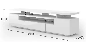 Modern Eva TV Cabinet in White with LED W1950mm x H510mm x D420mm