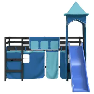 Berkfield Kids' Loft Bed with Tower without Mattress Blue 90x200 cm