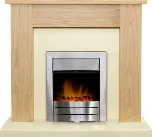 Adam New England Fireplace in Oak & Cream with Colorado Electric Fire in Brushed steel, 48 Inch