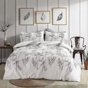 Audra Reversible Duvet Cover Set Floral White Bedding Set