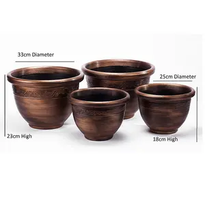 Pack of 4 Antique effect Garden Planters, Bronze Finish, 2 x Large 2 x Small, Indoors or Outdoor