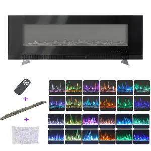 Black Electric Fire Wall Mounted Wall Inset or Freestanding Fireplace 12 Flame Colors with Remote Control 60 Inch