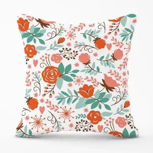 Orange Floral Pattern Outdoor Cushion 45cm x 45cm