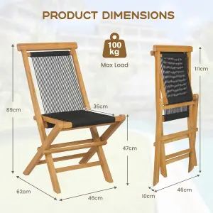 Costway Set of 2 Patio Folding Chairs Portable Garden Solid Teak Wood Dining Chairs