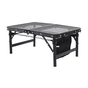 Black Aluminum Alloy  Portable Folding Camping Table with Adjustable Height, Mesh Top, and Storage Layer 66 cm (W)