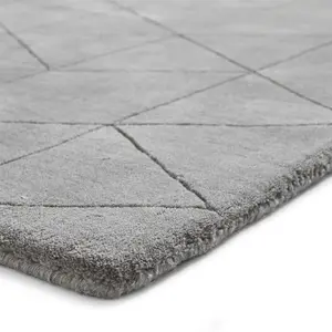 Grey Chequered , Geometric Luxurious , Modern , Plain , Wool Easy to Clean Rug for Bedroom, Living Room - 150cm X 230cm