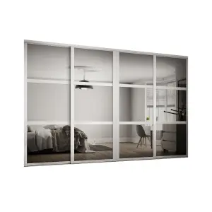 Contemporary Panel Shaker Mirrored Matt white 4 door Sliding Door kit (H)2260mm (W)2898mm