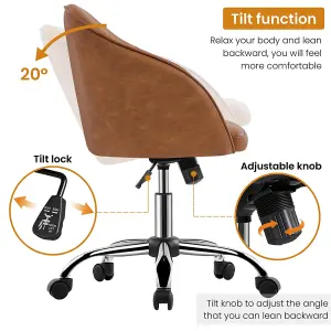 Yaheetech Height Adjustable Swivel Desk Chair with Castors and Armrests - Brown / Faux Leather