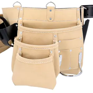 TOUGH MASTER Suede Tool Pouch Belt Apron Multi Pocket with 2 Hammer Loops & Tape Holder - 1.6 Metres (TM-154SP)