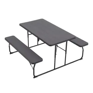 Black Foldable Picnic Table Bench Set Portable Camping Trestle Table Chairs 4 Seater