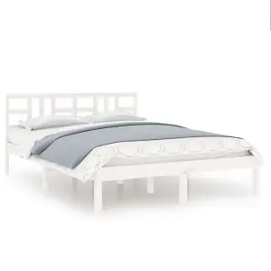 Berkfield Bed Frame White Solid Wood 135x190 cm 4FT6 Double