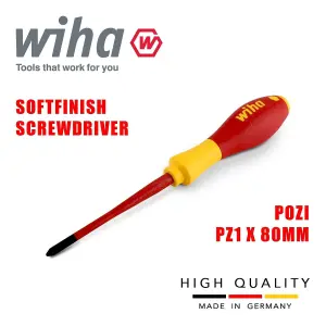 Wiha Pozidrive Screwdriver PZ1 SlimFix SoftFinish 1000v VDE Electrician 35395