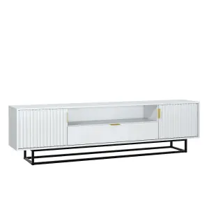 Tide Crest TV Unit 200cm White with Fluted Wave Doors - Creative Furniture