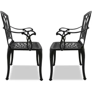 Homeology Positano 2-Large Garden and Patio Bistro Chairs with Armrests in Cast Aluminium Black