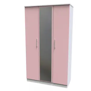 Harrow Triple Mirror Wardrobe in Kobe Pink & White (Ready Assembled)