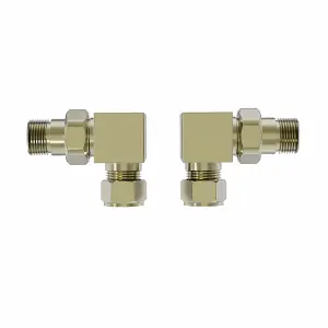 Rinse Bathrooms Modern Corner Towel Radiator Valves Square Twin Pack 1/2" x 15mm Brushed Brass