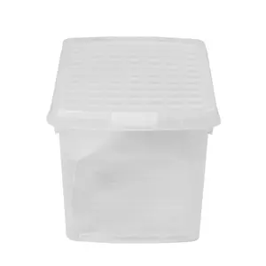 Wham Clip 3x 14L Rectangular Plastic Storage Boxes with Secure Clip Lock Lids. L:39 x W:24 x H:21cm Clear/Clear/Clear