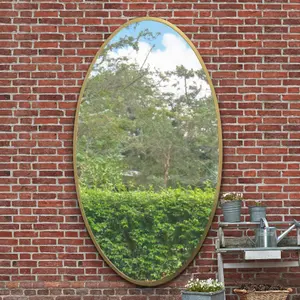 MirrorOutlet The Ovale Gold Metal Framed Oval Garden Wall Mirror 200 x 112CM