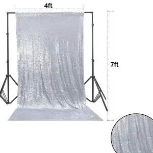 4ft x 7ft Sequin Backdrop Photography Background Shiny Fabric Glitter Curtain Backdrop, Silver