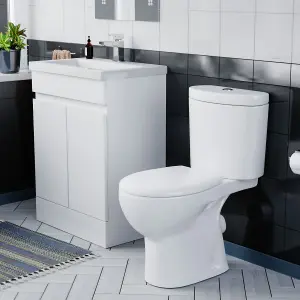 Nes Home 600mm Gloss White Basin Vanity & Close Coupled Toilet