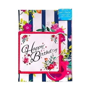 Giftmaker Floral Happy Birthday Gift Wrap And Card Set Multicoloured (One Size)