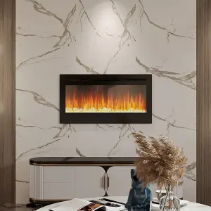 Wall Mounted or Inset LED Electric Fire Fireplace 12 Flame Colors Adjustable with Remote Control 40 Inch