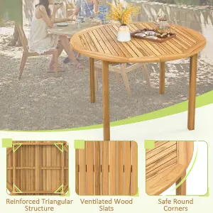 Costway Round Outdoor Dining Table Acacia Wood 4-Person Large Dining Table