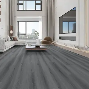 36pcs Dark Grey Rustic Wood Grain Self Adhesive PVC Laminate Flooring Planks Covering 5m²