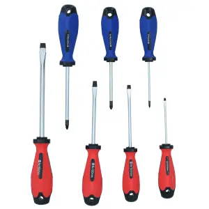 7pc Screwdriver Set Slotted Flat And Pozi Headed With Soft Grip Handles